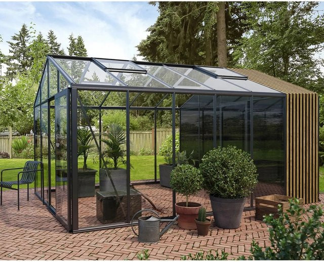 Bloomcabin Gewächshaus Klassik mit Accoya-Fusion-Holzelementen und Sicherheitsglas in Schwarz GHCSSAF12 - Bild 1
