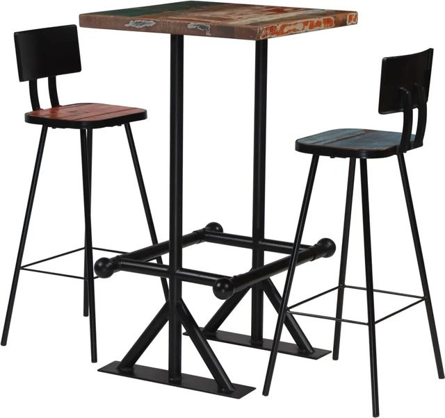 vidaXL Bar-Set 3-teilig aus Altholz und Metall im Industrial Design, Mehrfarbig, B/T/H: 107 x 60 x 36 cm - Bild 1