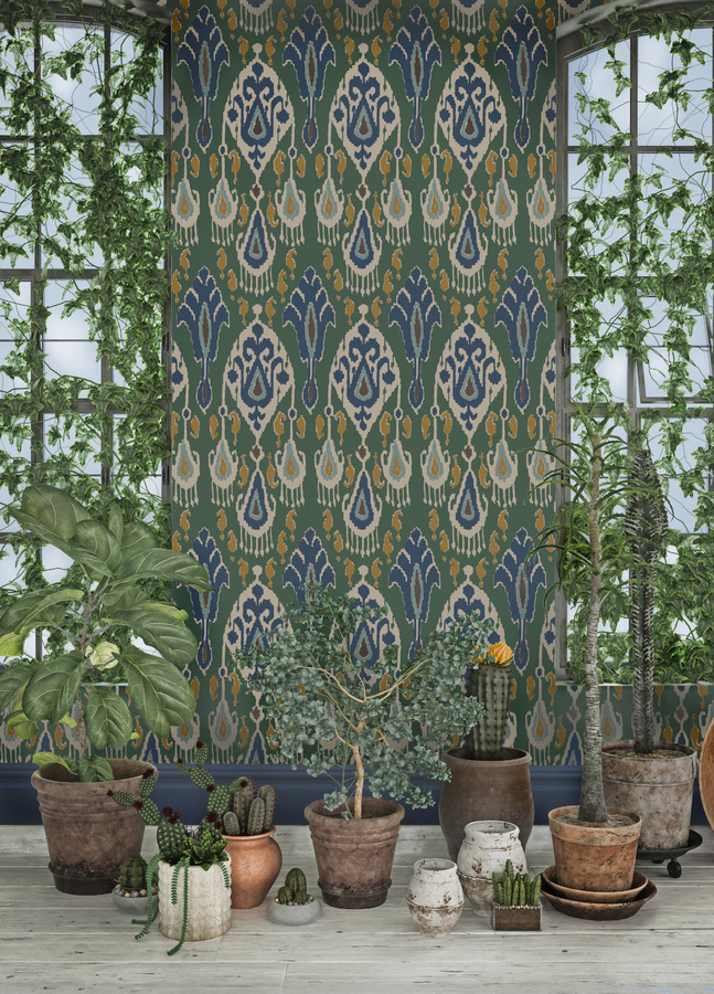GP & J Baker Tapete Ikat Bokhara in Emerald Green, Blue und Pink - Bild 1