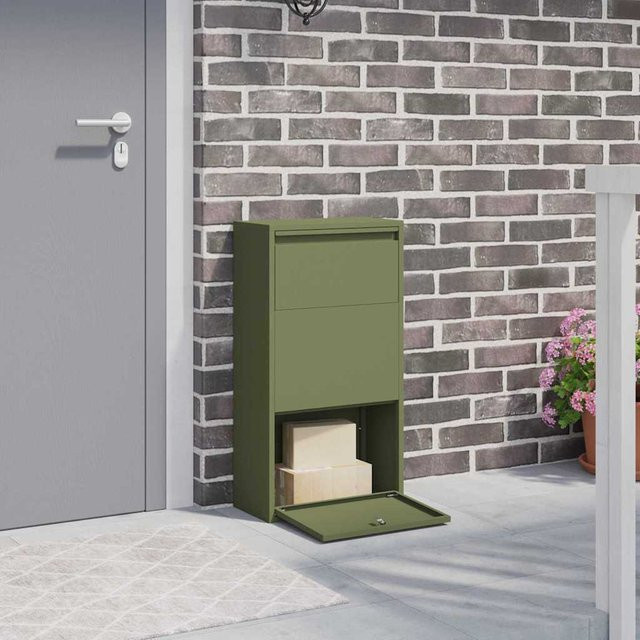 Paketbriefkasten mit Stauraum von Yiwydaa aus Stahl in Olivgrün und Silber, B/T/H: 44 x 22 x 82 cm - Bild 1