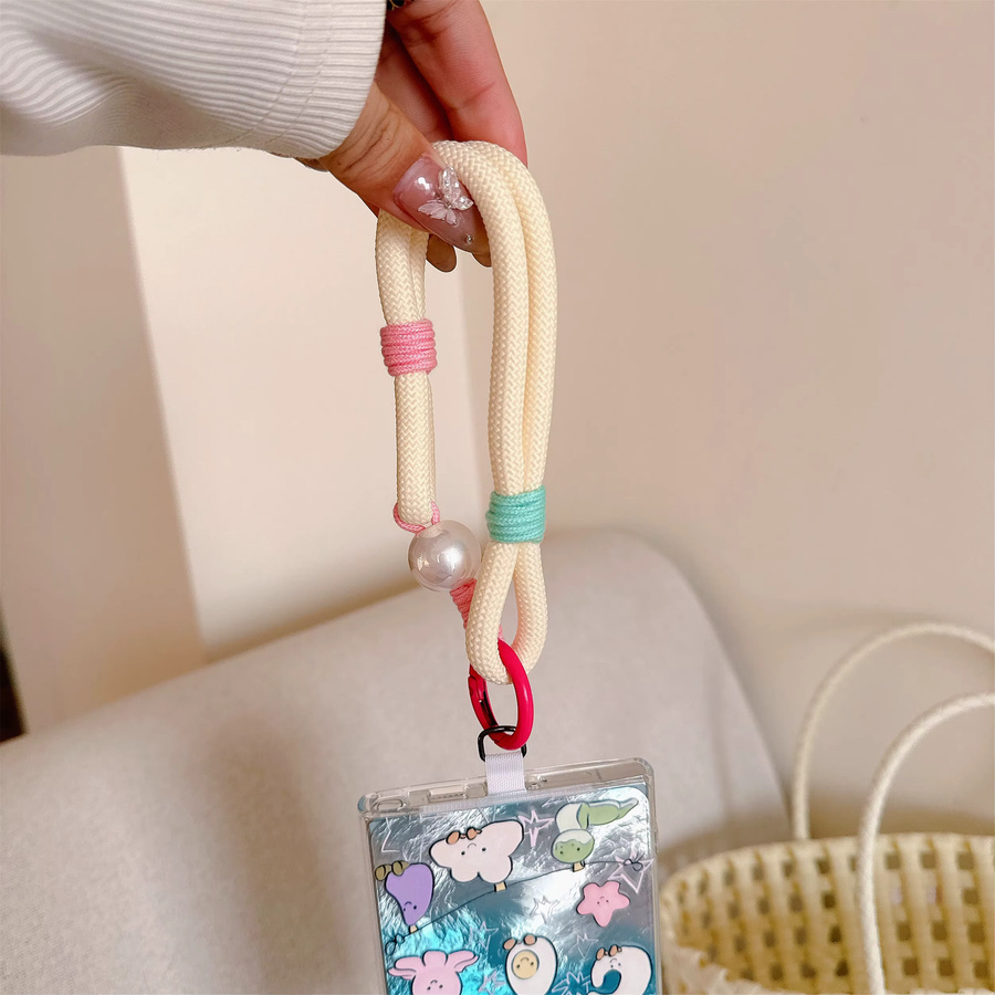 ZHANZHI Schlüsselanhänger Lanyard mit Bead und Patch als Anti-Verlust Handykette in Schwarz und Multicolour - Bild 1