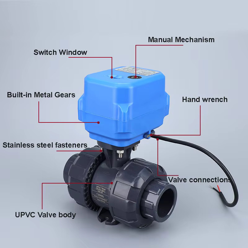 UPVC Elektro-Kunststoff-Kugelhahn in Blau, IP65 wasserdicht, säure- und alkalibeständig, Größe: 1/2 Zoll - Bild 3