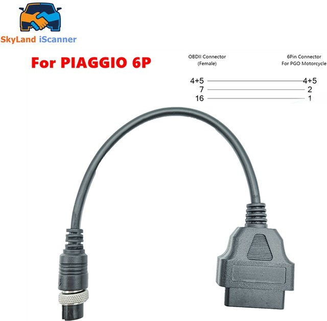 PIAGGIO OBD2 Diagnosekabel 6 Pin auf OBD2 16 Pin Motorrad Verlängerungskabel in Schwarz - Bild 1