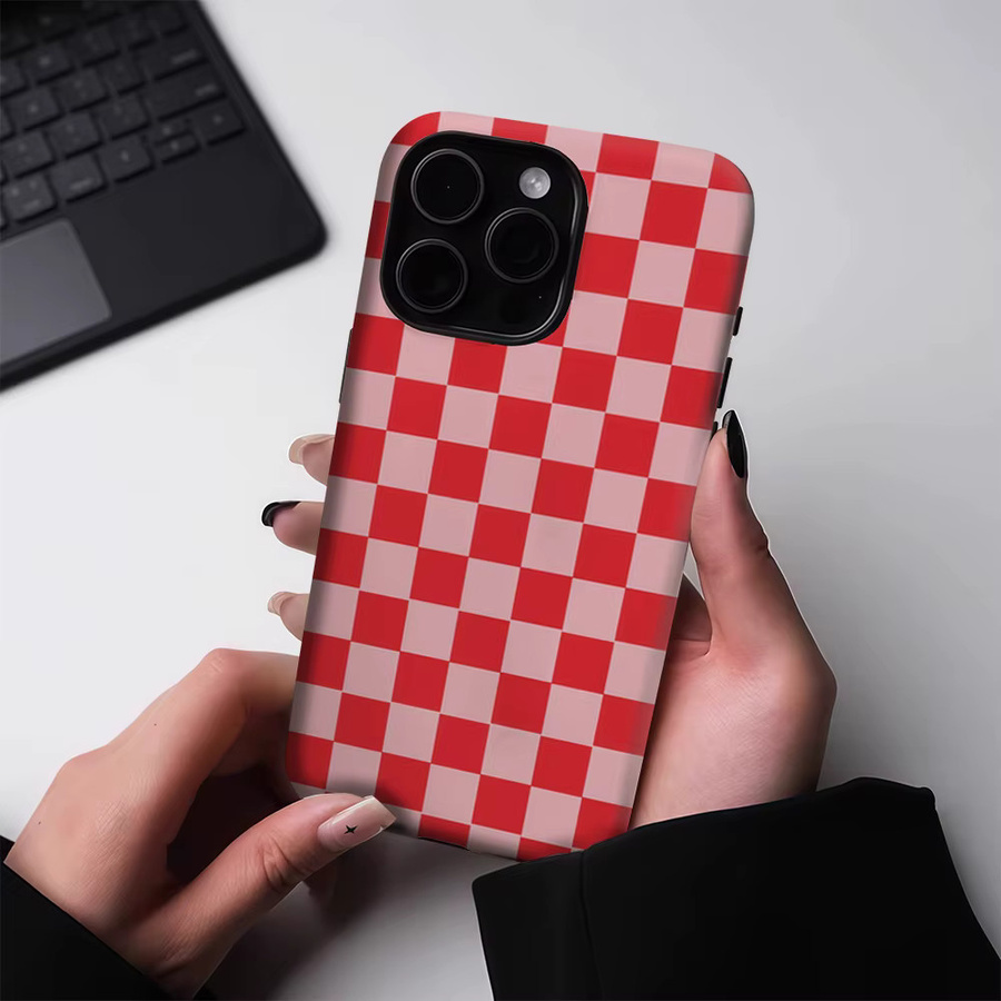 Potdemiel Handyhülle mit rotem Karomuster für iPhone 17 16 15 14 13 Pro Max Plus mit Magnetfunktion und Doppel-Schutzschicht - Bild 3