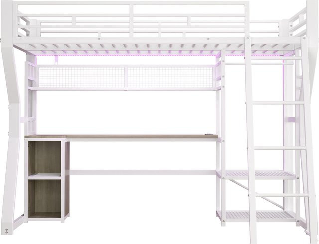 Modernes Hochbett für 90x200 cm Matratzen von WM Store DE in Weiß mit Staufächern und USB-Ladeanschluss, B/T/H: 204 x 131,5 x 180 cm - Bild 1