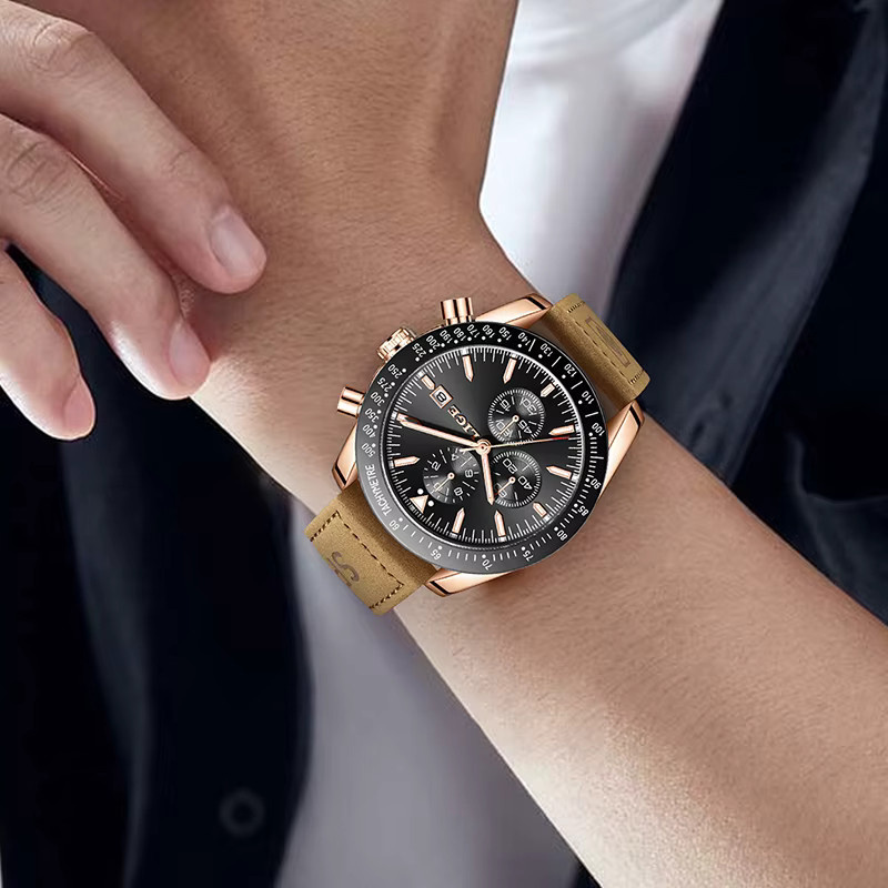 LIGE Chronograph, Quarz, Leder, Gold, Herren - Bild 5