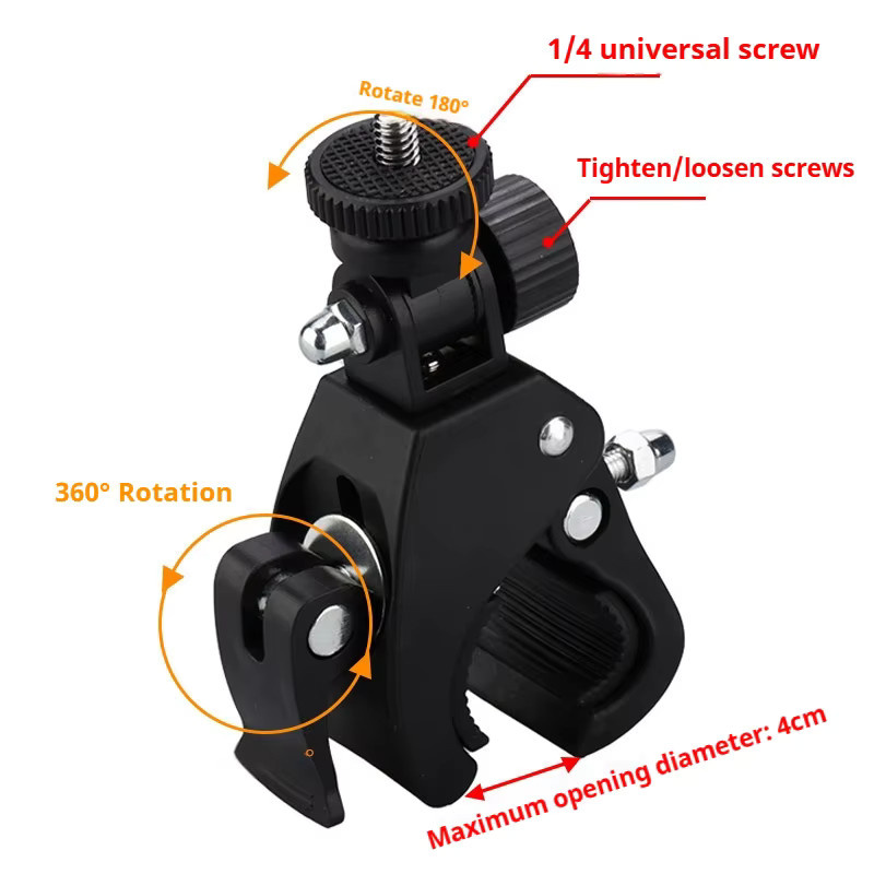 DIXSG Lenkerhalterung für Fahrrad und Motorrad in Schwarz für GoPro Hero 13 12 11 Insta360 X5 X4 DJI Yi SJCAM als Zubehör für Einbeinstativ und Stativ - Bild 4