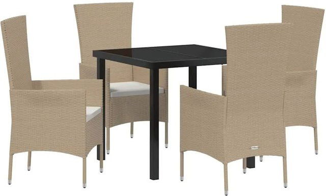 vidaXL Garten Essgruppe 5-teilig aus Poly-Rattan und Stahl in Beige mit Kissen und Sicherheitsglas - Bild 1