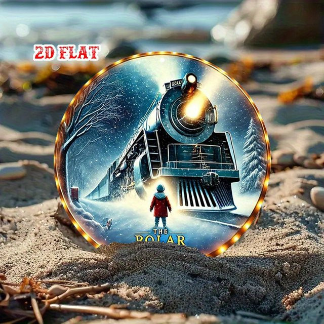 Potdemiel The Polar Express Weihnachtszug Rundes Aluminiumschild Retro-Metallwanddekoration mit Winterszene, Durchmesser: 20 cm - Bild 1