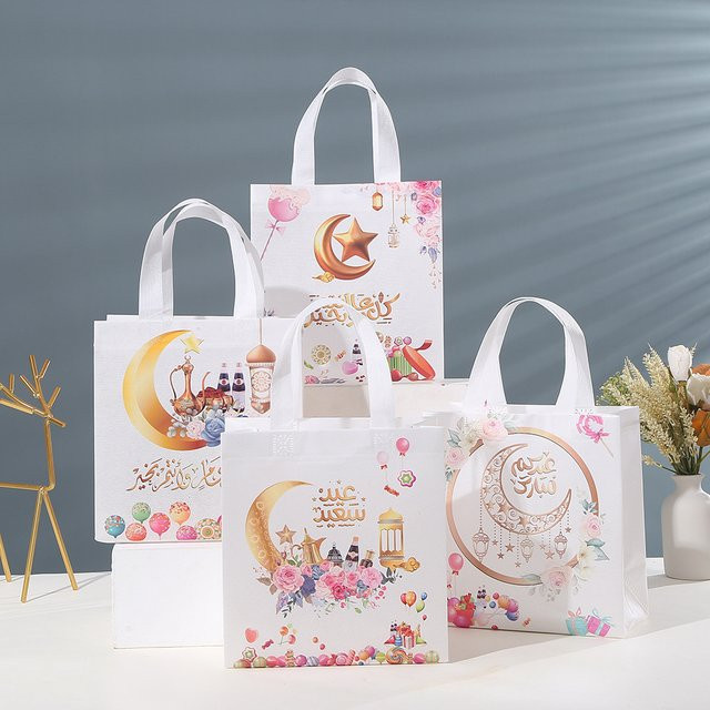 Cyuan Ramadan-Geschenktüten mit Griff aus Vlies für Eid al Fitr Party-Dekorationen, Weiß - Bild 1