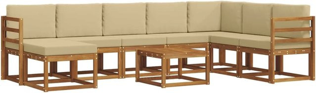 vidaXL Outdoor-Sofagarnitur aus Akazienholz in L-Form mit Kissen, 9-teiliges Set, Natur und Beige - Bild 1