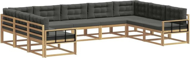 vidaXL Outdoor-Sofagarnitur in U-Form aus Akazienholz mit Kissen in Anthrazit und Weiß - Bild 1