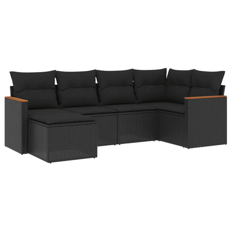 vidaXL 6-teilige Garten-Sofagarnitur in L-Form aus schwarzem Poly-Rattan mit Kissen und pulverbeschichtetem Stahlgestell - Bild 2