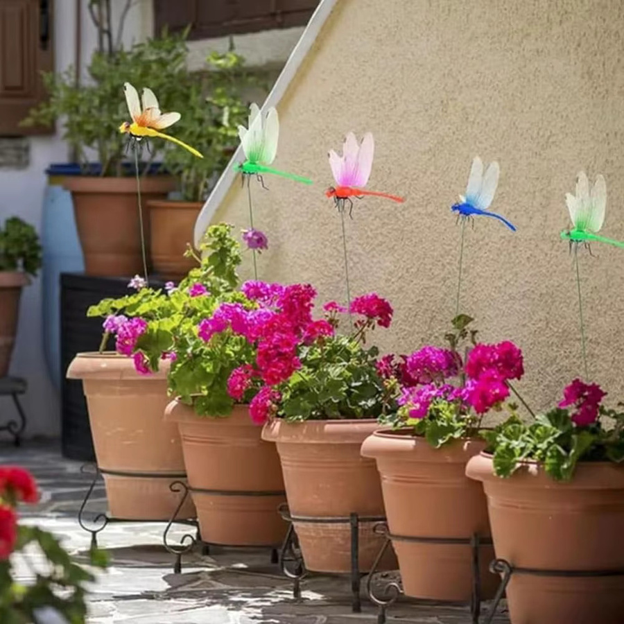 Dekorative Libellen-Clips für Gartenstangen in Gelb und Multicolour zur Terrassendekoration - Bild 3