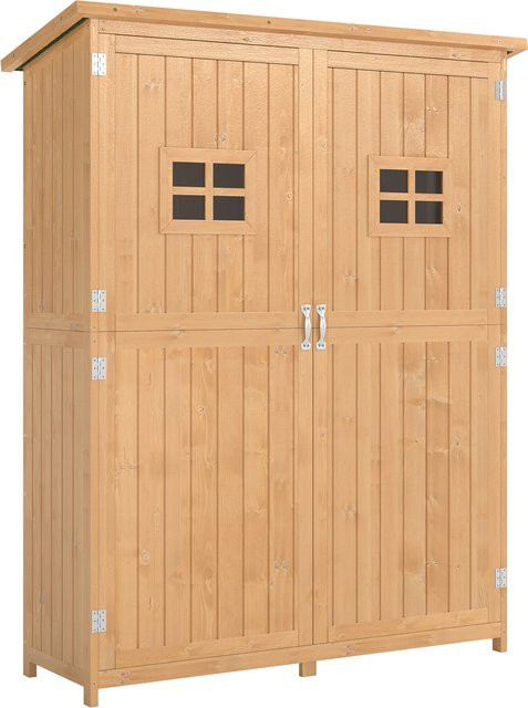 Outsunny Gartenschrank aus Kiefernholz mit Pultdach und Doppeltür in Natur, B/T/H: 127,5 x 50 x 164 cm - Bild 1