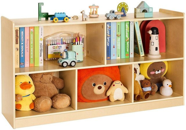 Buying Solutions MB Montessori Bücherregal aus Holz in Braun, 5-Fächer Kinderbuchregal und Spielzeugaufbewahrung mit Breite: 114 cm - Bild 1