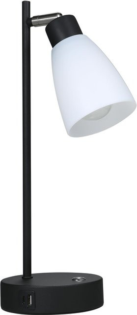 Shineslay Industrie-Tischleuchte aus Metall mit LED, stufenlos dimmbar, Touch-Steuerung, USB- und Typ-C-Ladeanschluss, Farbe: Schwarz/Weiß - Bild 1