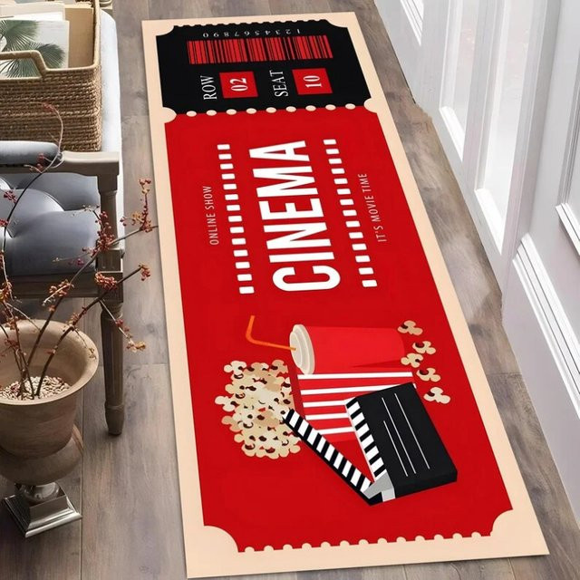 VIKAMA Vintage-Filmticket-Läufer-Teppich, rutschfest und weich, ideal für Flur und Eingangsbereich - Bild 1