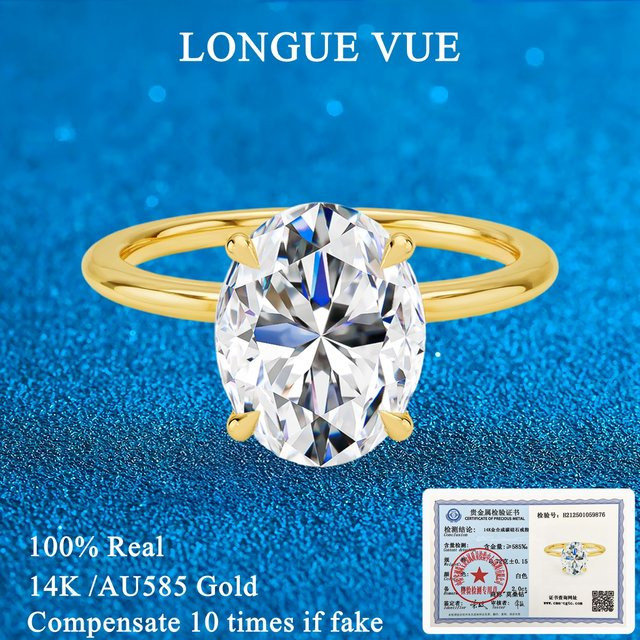 LONGUE VUE Verlobungsring, 585 Gold, Moissanit, Diamant, Damen - Bild 1