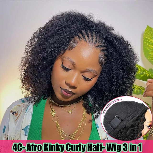 Dula A Hair Halbe Perücke Afro Kinky Curly Echthaar, 250 Dichte - Bild 1