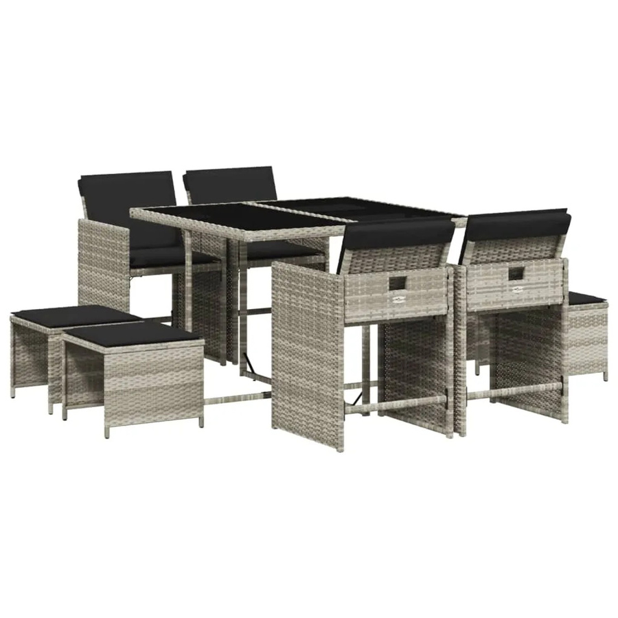 vidaXL 9-tlg Garten-Essgruppe aus Poly-Rattan mit Kissen in Anthrazit und Hartglas-Tischplatte - Bild 2