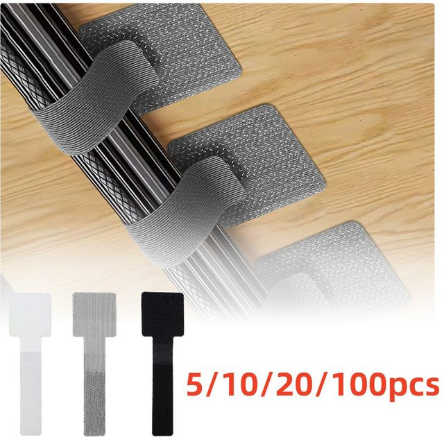 Selbstklebender und verstellbarer Kabel-Organizer in Schwarz zur Kabelbefestigung und zum Schreibtisch-Management - Bild 1