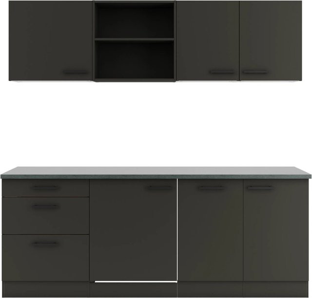 OPTIFIT Madrid420 Küchenzeile in Anthrazit mit mattem Design und Breite: 210 cm - Bild 1