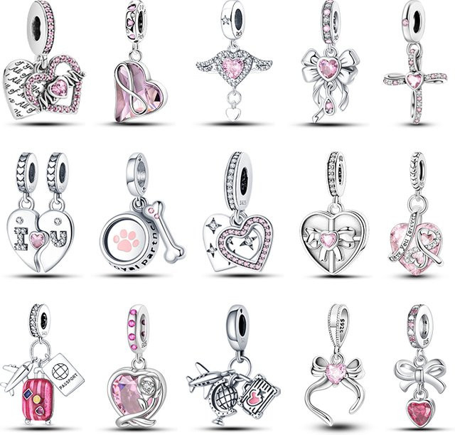 Charm 925 Silber, Herz Form, Perle, Rosa, Pandach - Bild 1