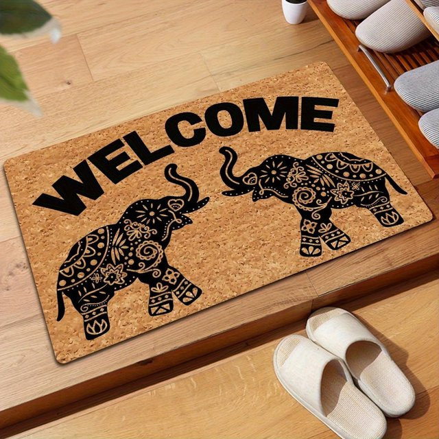 Willkommens Fußmatte im böhmischen Elefanten-Design, schwarz und braun, B/T: 50 x 30 cm - Bild 1