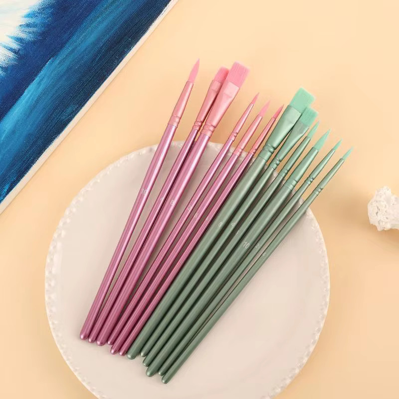 CHENJ 4/6-teiliges Aquarell-Pinselset aus Nylon mit runden und flachen Spitzen für Anfänger und Kunststudenten - Bild 2