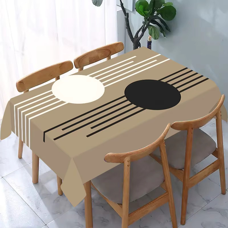VIKAMA Tischdecke mit geometrischem Linienmuster in Beige, wasserabweisend und ölbeständig, modern rechteckig - Bild 3