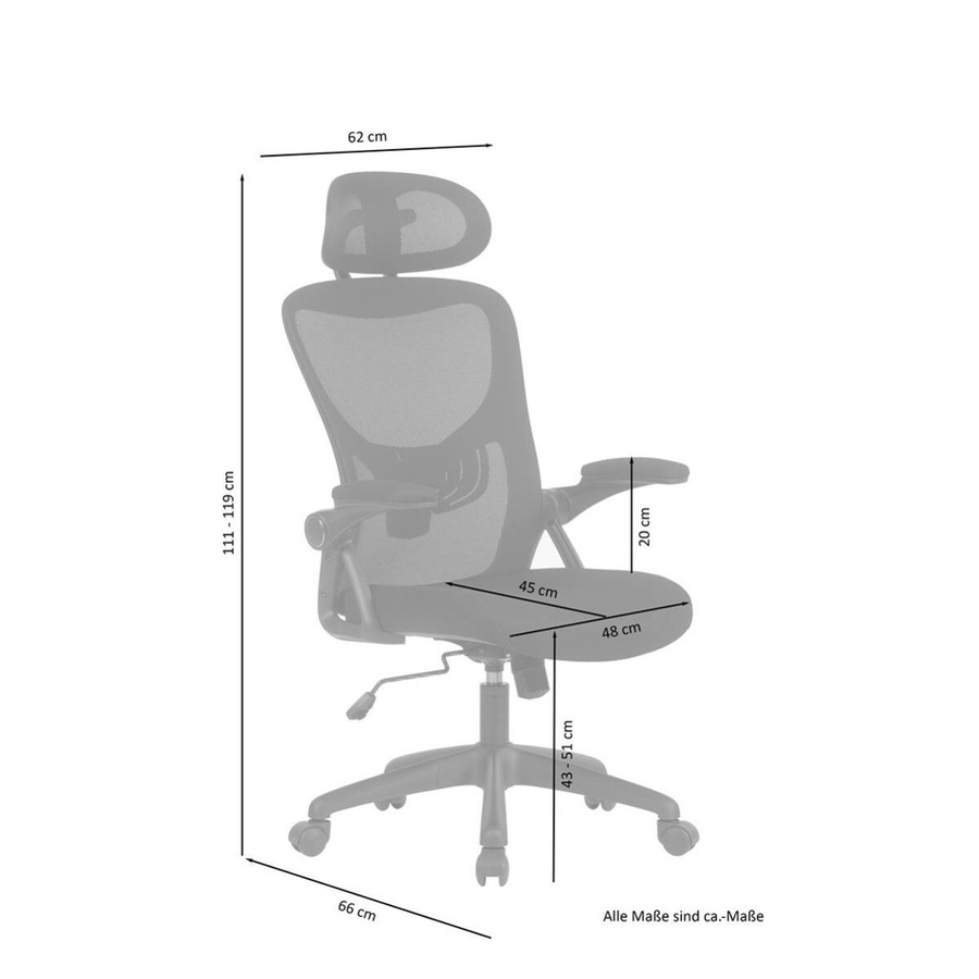 byLIVING Bürostuhl FLEX in Schwarz mit Webstoff und Kunststoff, höhenverstellbar mit Kopfstütze und Armlehnen, H x B x T: 119 x 66 x 66 cm - Bild 2