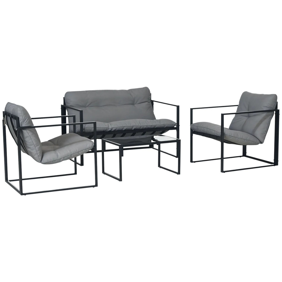 Outsunny Gartenmöbel-Set aus Stahl und Glas in Grau und Schwarz, modern gestaltet, Breite: 70 cm, Höhe: 67 cm, Tiefe: 114 cm - Bild 3