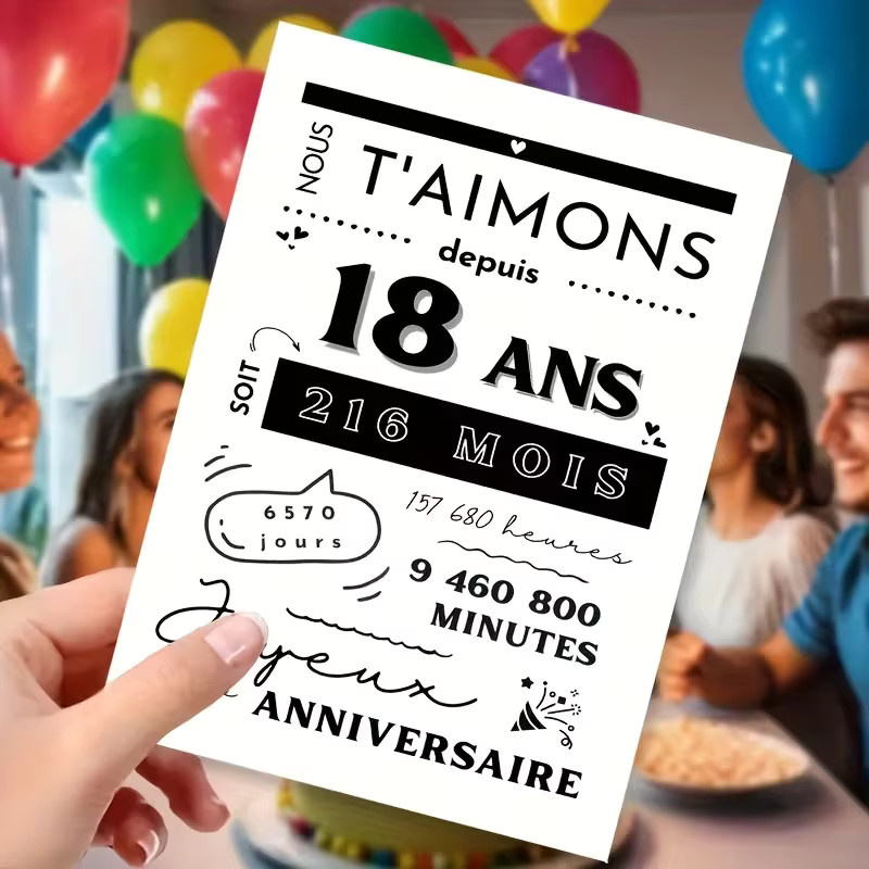 18. Geburtstagskarte im französischen Stil mit der Aufschrift Wir haben dich seit 18 Jahren geliebt, weiß aus Papier - Bild 2