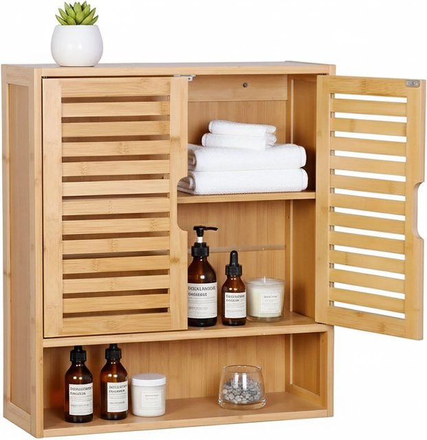 Relaxdays Hängeschrank aus MDF und Bambus in Natur, höhenverstellbar, B/H/T: 59 x 66 x 21 cm - Bild 1