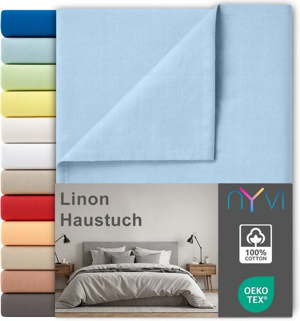 NYVI Linon Deluxe Bettlaken aus 100% atmungsaktiver Baumwolle ohne Gummizug, Hellblau, Breite: 150 cm, Länge: 250 cm - Bild 1