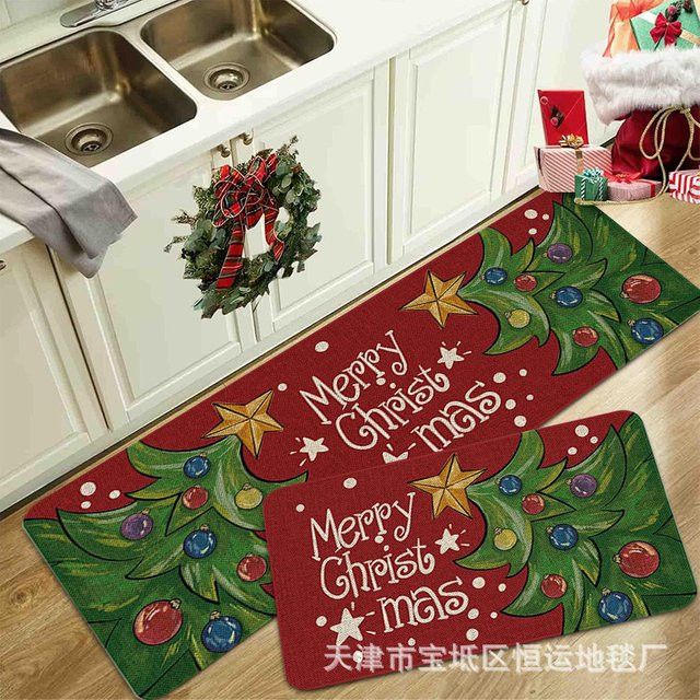 VIKAMA Weihnachts Winter Teppich Set aus Kristall-Samt mit Cartoon-Design, fleckbeständig und anti-rutsch für deine Küchen-Dekoration - Bild 1