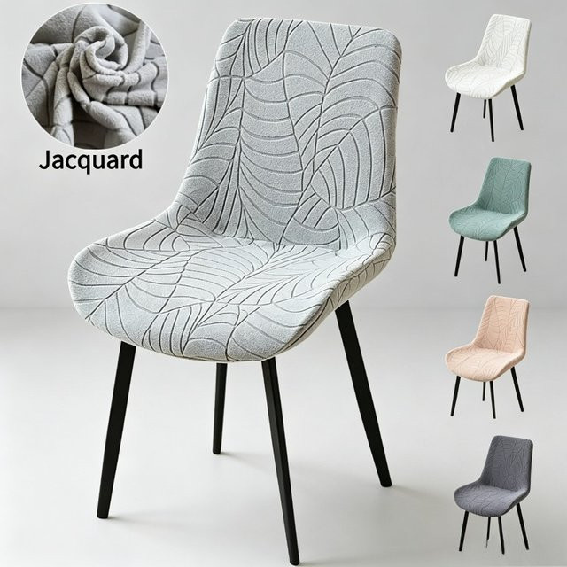 WANERQU Elastische Jacquard Stuhlhussen mit floralem Blättermuster für Esszimmerstühle - Bild 1