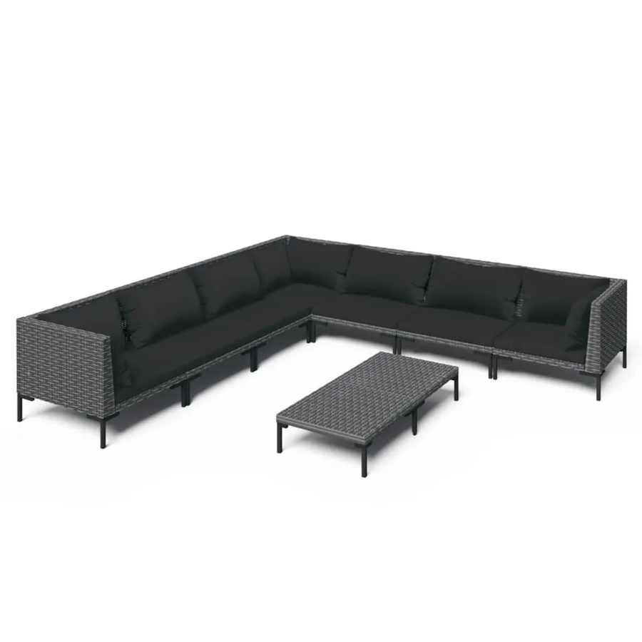 vidaXL 8-teiliges Garten-Lounge-Set in U-Form aus Poly Rattan mit Kissen in Dunkelgrau und Schwarz - Bild 2
