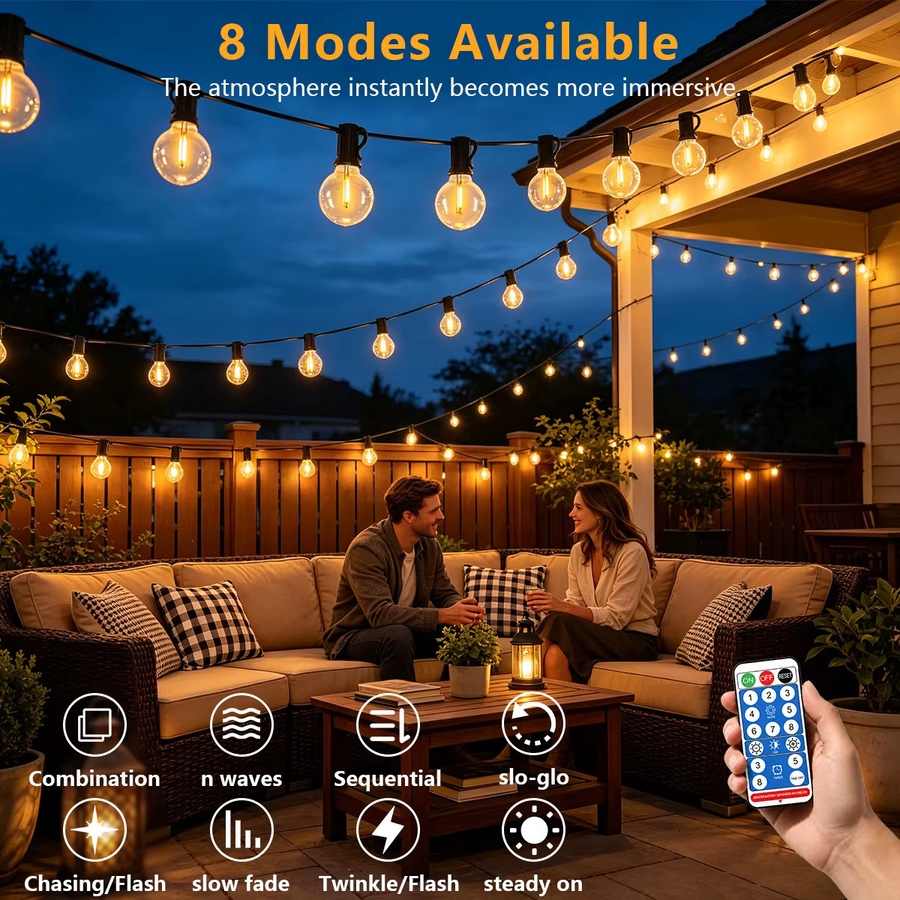 Aiopp Solar G40 LED-Lichterkette für den Außenbereich mit Fernbedienung, dimmbar, IP44 wasserdicht, warmweiß, transparent - Bild 3