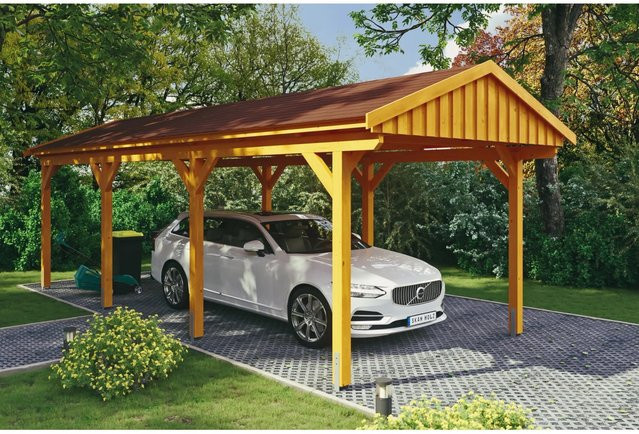 Skan Holz Carport Fichtelberg aus Fichte und Leimholz in Beige mit Dachschindeln, B/T: 317 x 808 cm, Höhe: 303 cm - Bild 1