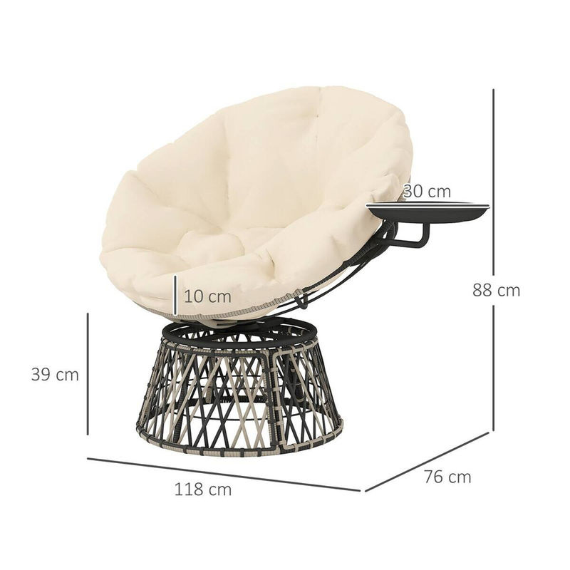 Outsunny Papasansessel aus Rattan in Beige für Garten, Balkon und Terrasse, B/H/L: 76 x 88 x 118 cm - Bild 3