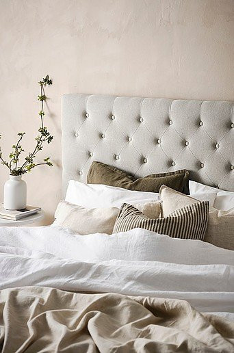 SKENE Kopfteil von Jotex, gepolstertes Wandmontage-Kopfteil in Grau oder Beige, Breite: 160 cm, Höhe: 122 cm, Tiefe: 10 cm - Bild 1