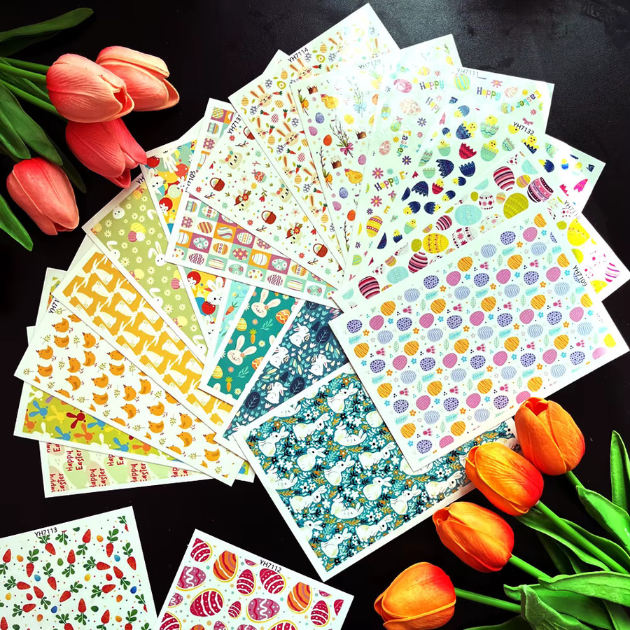 Wasserlösliches Transferpapier für Polymer Clay mit Ostermotiven, Einwegaufkleber in Multicolour zur Herstellung von Ohrringen - Bild 3