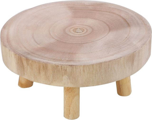 Fishine Blumenständer aus Holz in Beige, runder Pflanzentisch im Vintage-Design für Garten und Terrasse - Bild 1