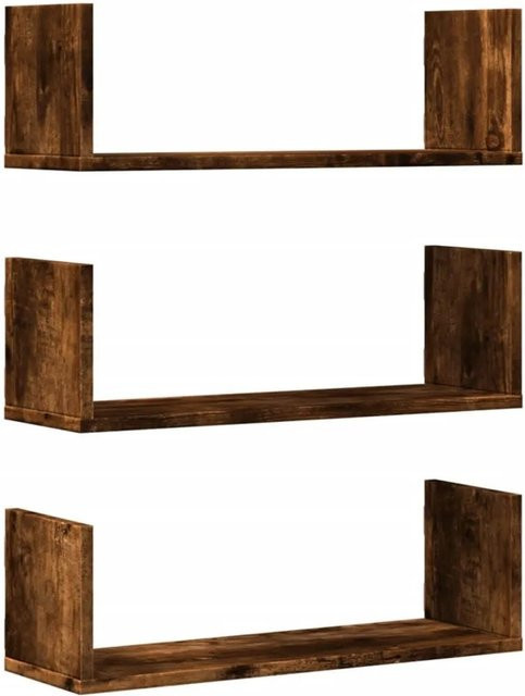 vidaXL Wandregale Set aus Holzwerkstoff in Räuchereiche, 3 Stück, B: 58 cm, T: 18 cm, H: 18 cm - Bild 1