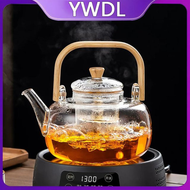 YWDL Glas-Teekanne mit herausnehmbarem Sieb und Bambusgriff, transparent, 1 l - Bild 1