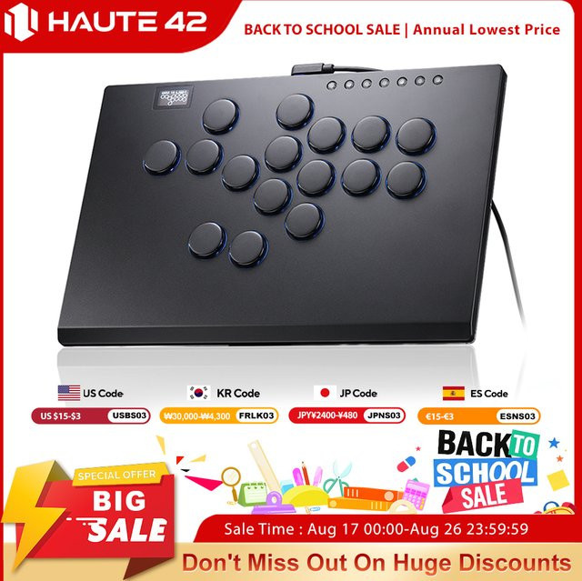 Haute42 Arcade Hitbox Hebelloses Steuergerät aus Aluminiumlegierung für PC, PS4, PS5 und Steam in Schwarz und Silber - Bild 1