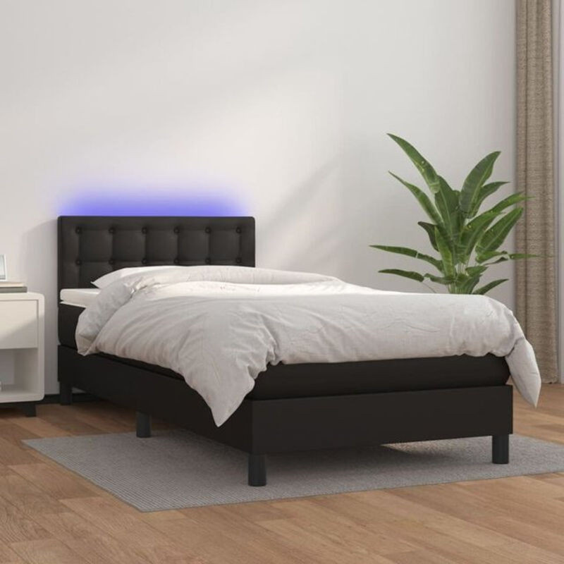 vidaxl Boxspringbett mit Matratze aus Kunstleder in Schwarz, B/B: 90 x 190 cm - Bild 1