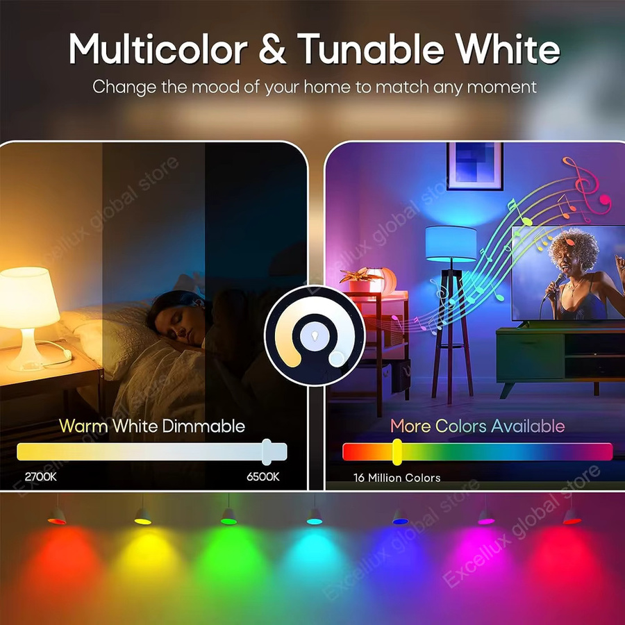 Excellux Smart LED Glühbirne E27 RGB WiFi Zigbee Lampe mit Alexa und SmartThings Kompatibilität, Multicolour - Bild 2